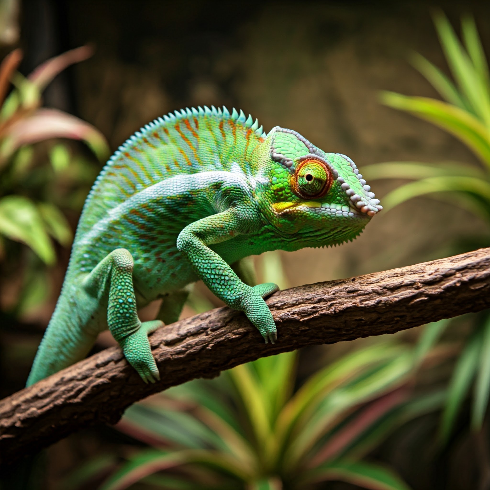 camaleão em um terrário, destacando o habitat ideal